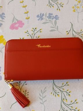 Travelambo Red Women's Zip Wallet with Tassel